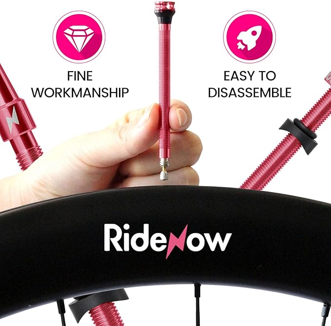 RideNow Tubeless Valve Stems, 110mm Presta Tubeless Tire Valve Stems, Super Light Alloy Tubeless Valve, Multiple Color and Size Options(Pair), Pink