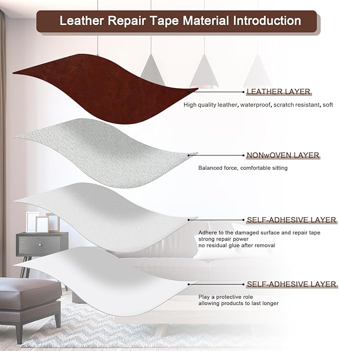 JDLUGH Sofa Leather Repair Patch Tape 15x60 Inch Large Self Adhesive Leather Sofa, Car Seat, Leather Furniture, Vinyl Repair Patch Kit (15x60 Inch,Brown 3.0/Dark Brown 3.0)