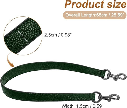 uxcell 25.59 Inch PU Leather Short Bag Strap with Clasp, Purse Handles Handbags Replacement Straps for Clutch Bag Underarm Bags, Dark Green, Grey Buckle