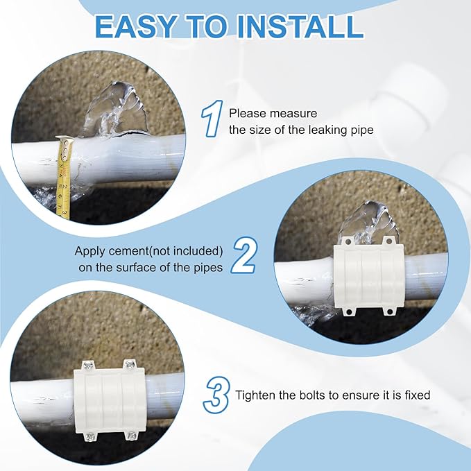 PATIKIL 6-5/16" Water Pipe Repair Clamp PVC Leak Sealer for OD 160mm PE/PPR/Pipes and Plumbing (Length 4.7 Inch), White