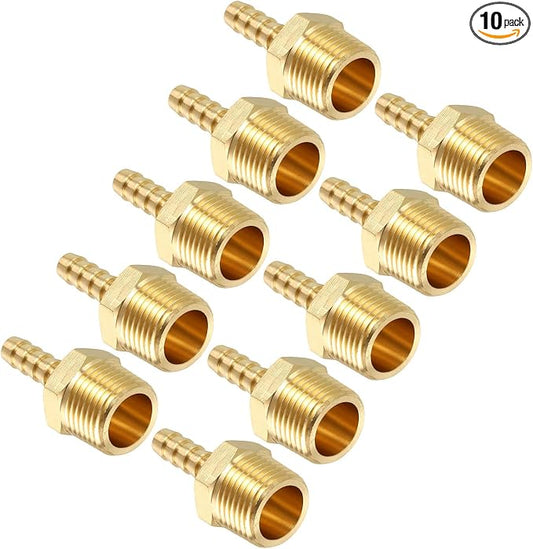 Pack of 10 Brass Hose Barbs Fittings 5/16" Hose Barbs to 1/2" NPT Male Fittings for Home Machines, Massage Bathtubs, and Irrigation Systems