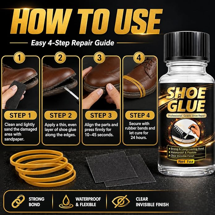 Shoe Glue – Waterproof, Clear, Fast-Drying, Heavy Duty Shoe Glue Sole Repair for Sneakers, Boots, Heels, Hiking Shoes, Leather, Slippers, Rubber, and Canvas（30g）