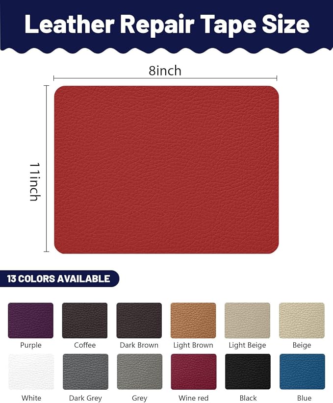 BOUYEER Leather Repair Patch Tape Kit,Self Adhesive Leather Repair for Sofa，Car Seat,Office Chair,Furniture,Jacket,Waterproof Strong Adhesive Vinyl Repair Kit. 8 in x 11 in,Red
