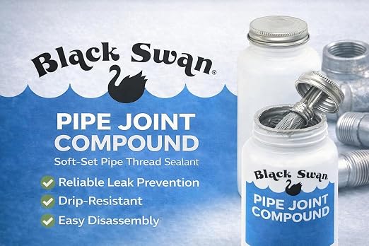 Black Swan Pipe Joint Compound -Soft-Set Pipe Thread Sealant – Non-Hardening - Reliable Leak Prevention - Drip-Resistant – 1 Quart with Brush Cap