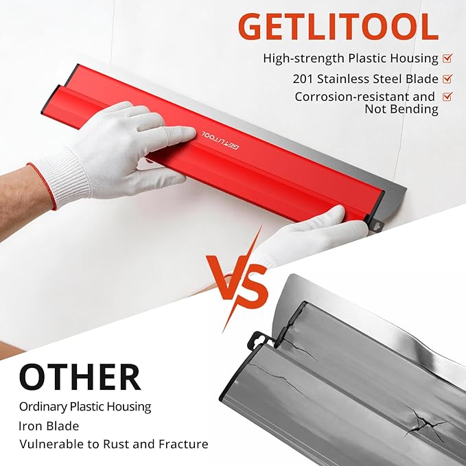 GETLITOOL 60cm Large Paint Putty Scraper with Spare Blades, Heavy-Dury Drywall Knife with Ergonomic Handle & 201 Stainless Steel Skimming Blade for Drywall Repair, Joint Filling, Surface Finishing