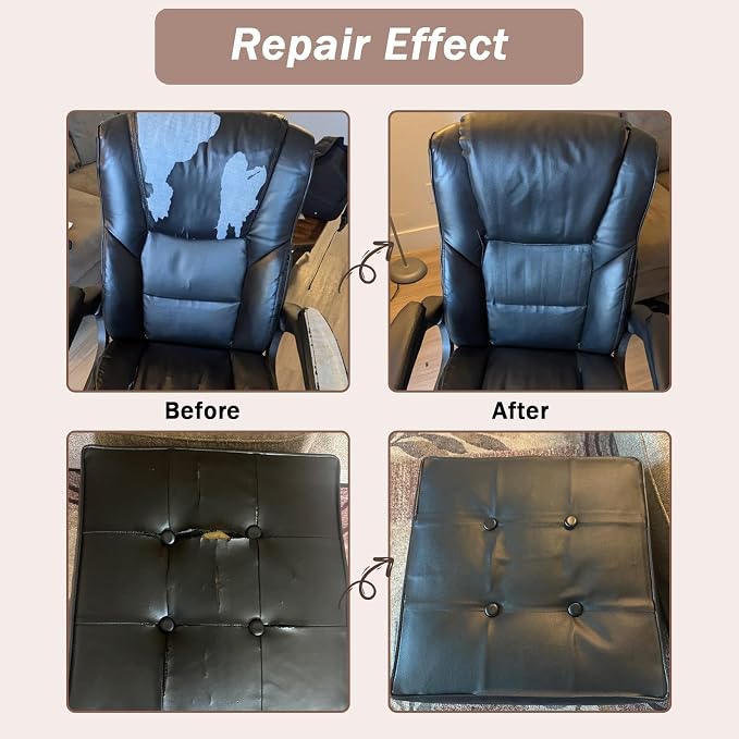 4PCS Self-Adhesive Leather Repair Patches, 8 x 12 Inch Black Repair Patch Tape for Couches Waterproof Leather Patches for Furniture, Sofa, Chair, Car Seats (Black)