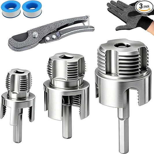 3 Pcs PVC Pipe Threader Repair Kit,Dual-Function Internal & External Pipe Threading Tool for 1/2" & 3/4"& 1" PVC/Plastic Pipes