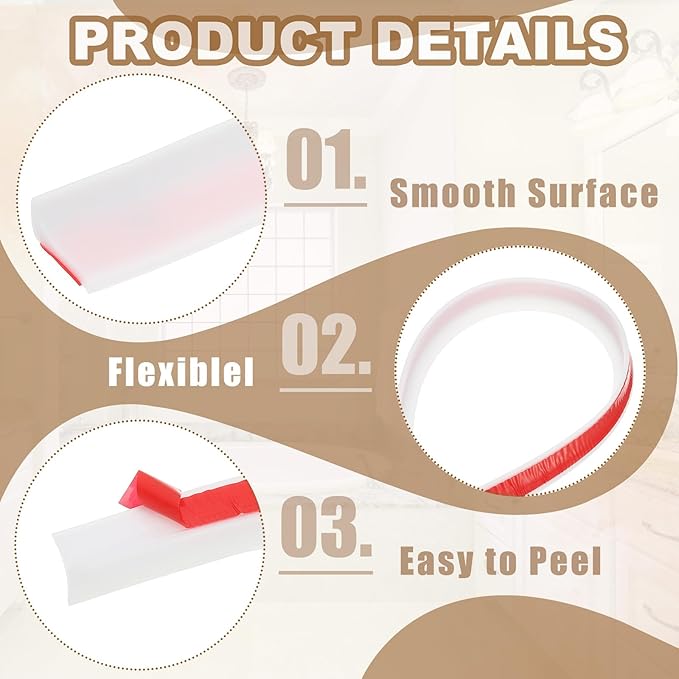 PATIKIL 39 Inch Collapsible Shower Threshold Water Dam Guard, Shower Stopper Barrier Self Adhesive Sink Splash Guard for Frameless Shower Door Bottom, White (0.8"Wx0.5"T)