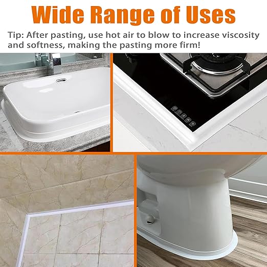 2 Pack White Caulk Tape,Bathroom Waterproof Accessories Caulking Tape,Self-Adhesive Sealing Tape for Kitchen Sink,Toilet, Bathtub Shower, Tub Floor Wall Edge Protector Strip(1.5 inch*10.5 feet,2 pcs)
