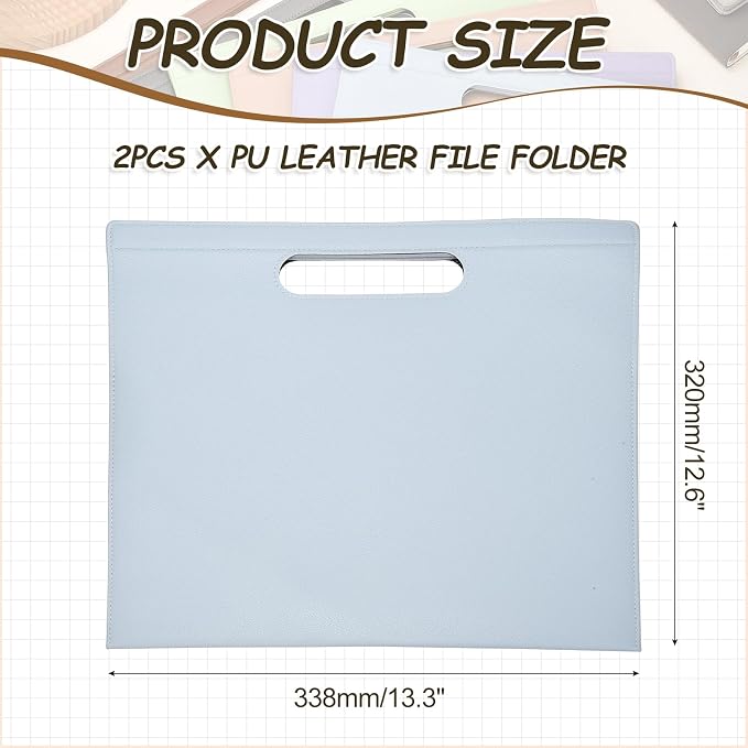 PATIKIL 2Pcs Leather Folder, 13.3x12.6 Magnetic Leather Document Holder File Folder PU Pouch Bag Portfolio File Organizer Handbag Personal Envelope Waterproof for Traveling, Blue