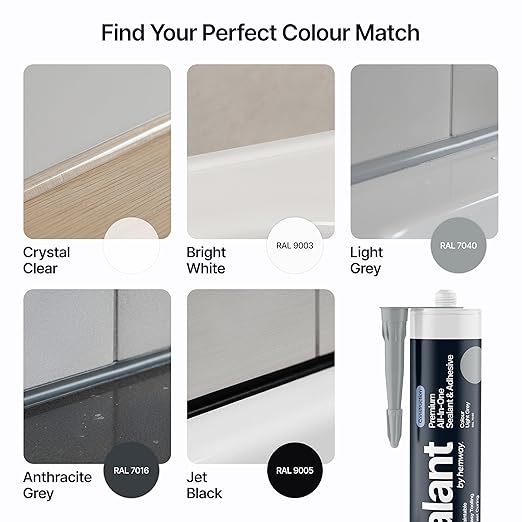 Light Gray Construction Sealant & Adhesive All-in-One Hybrid Polymer | Superior to Silicone Bathroom Caulk Sealant | Waterproof, Odorless, Paintable Caulk | Kitchen Bathroom Outdoor 300 ml 1 Pack