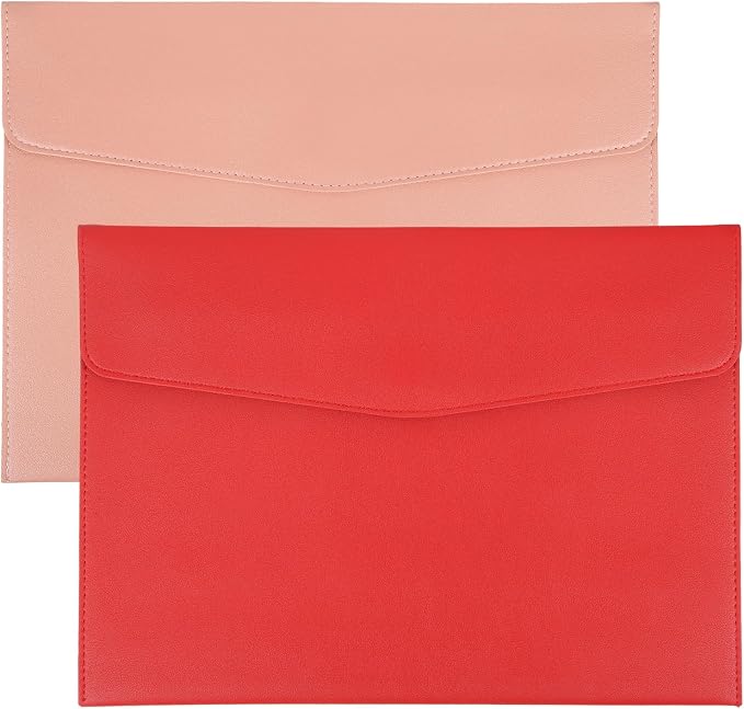 PATIKIL 2Pcs PU Leather A4 File Folder, Document Holder Envelope Waterproof Napa Texture Filing Organizer Portfolio Folder Case with Magnetic Snap Closure for Home Office, Pink, Red