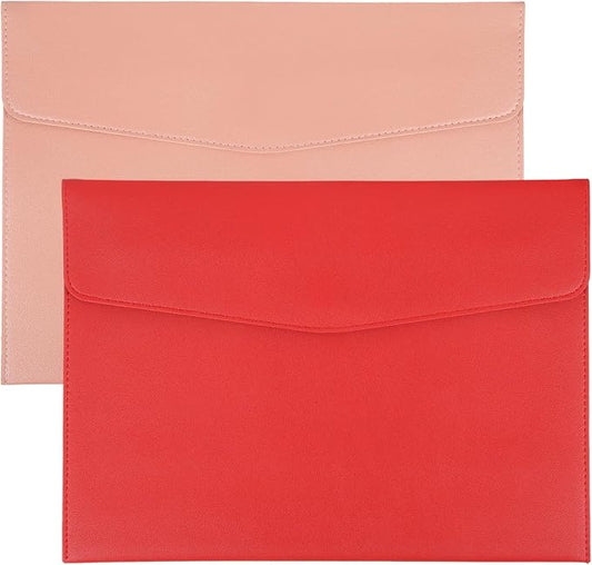 PATIKIL 2Pcs PU Leather A4 File Folder, Document Holder Envelope Waterproof Napa Texture Filing Organizer Portfolio Folder Case with Magnetic Snap Closure for Home Office, Pink, Red