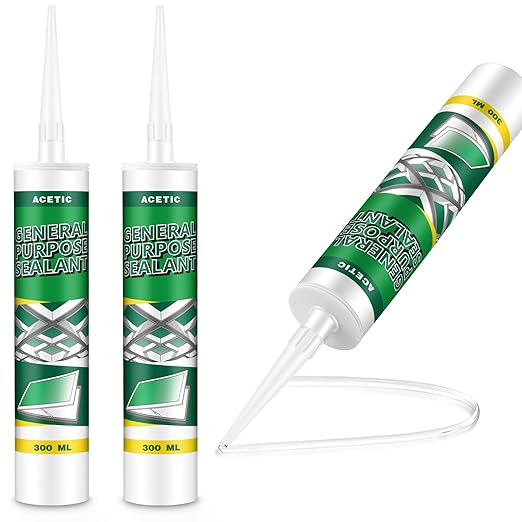 2 Pack Clear Silicone Sealant Caulk, 10.1 oz 100% Waterproof Silicone Sealant Adhesive Clear Caulk Tool for RV Marine Home Window Roof Door Kitchen Bathroom Bathtub Shower Auto Leakproof Seal