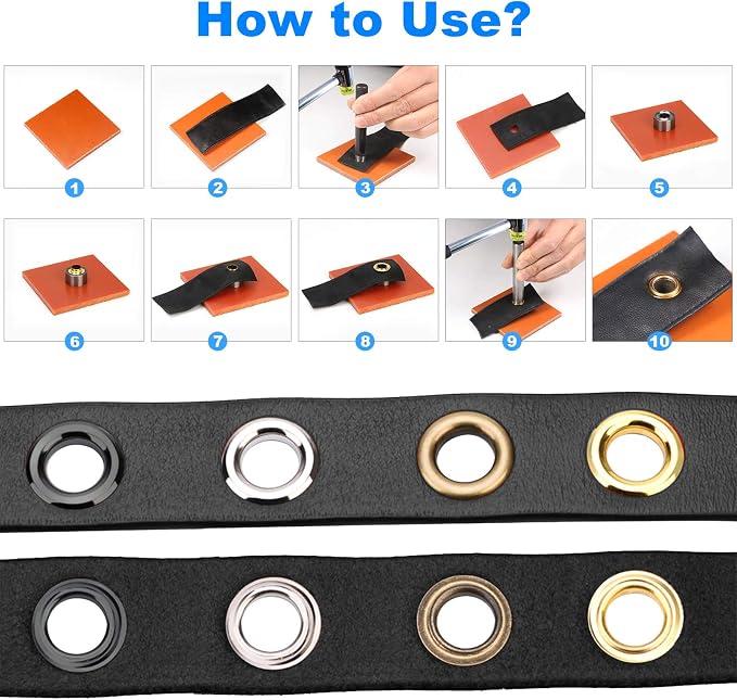 Glarks 124Pcs 1/2 Inch Gun-Black Grommets Eyelets with Tool Sets, 120Pcs Grommets Eyelets with 4Pcs Installation Tools for Fabric, Canvas, Curtain, Clothing, Leather Repair and Decoration