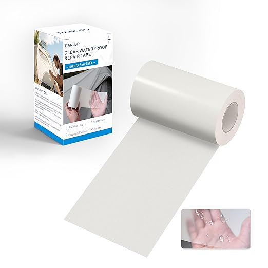 TIANLDD Clear Waterproof Vinyl Repair Tape for Boat Covers,Tents,Tarp,RV Awning，Fabric Repair Tape-3.3IN x 15FT