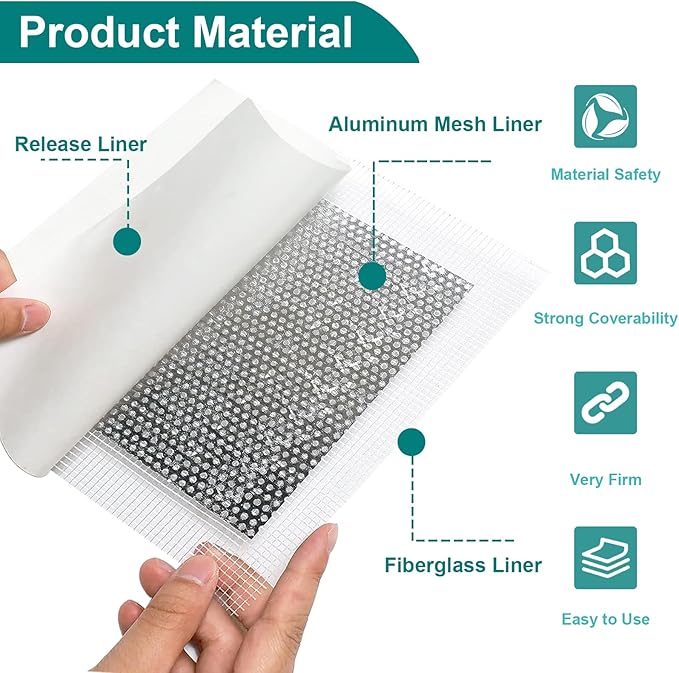 WYIRONG 10 Pack Drywall Repair Kit for Large Holes, 4/6/8 Inch Dry Wall Patch Kits for Erase a Small Nail Hole, Plaster Wall Patching Self Adhesive Aluminum Mesh with Scraper and Sandpaper