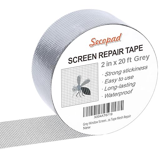 Secopad Grey Window Screen Repair Tape, 2IN X 20FT Screen Repair Kit for Windows or Doors, Strong Adhesive Fiberglass Mesh Patch Tape
