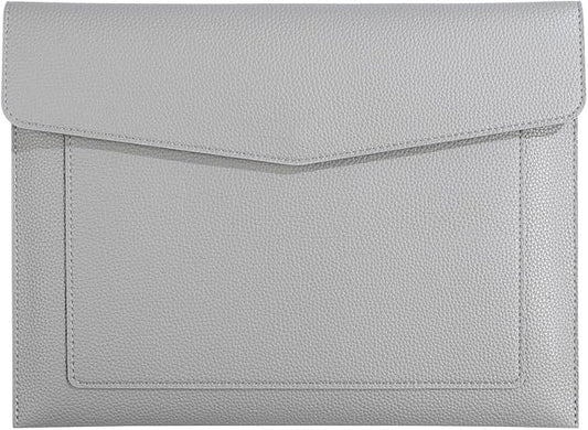 A4 Large Capacity Document Bag, Premium PU Leather File Holder, Multi-Color, Double-Layer Design, 13.39 x 10.04 Inches (Gray)