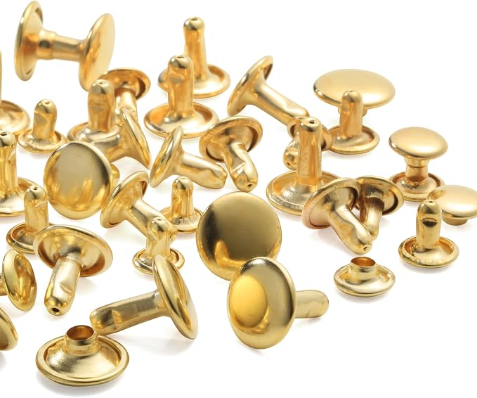 YORANYO 340 Sets Leather Rivets Kit Mixed Sizes Rivets for Leather Double Cap Rivets Studs for Clothing Fabric with Leather Crafting Rivet Tool for Repair Decorate Clothes Shoes Bags Belts (Gold)