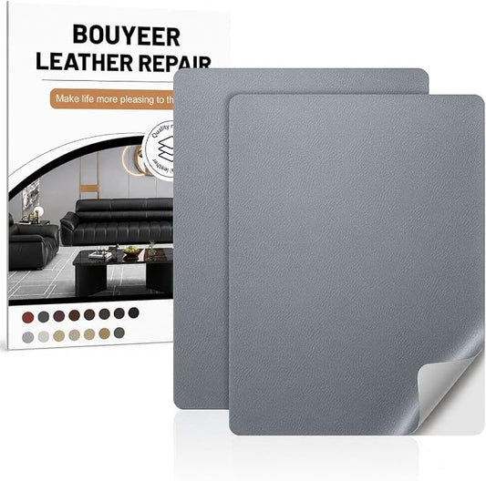 Leather Repair Patch Tape Kit,Self Adhesive Leather Repair for Sofa，Car Seat,Office Chair,Furniture,Jacket,Waterproof Strong Adhesive Vinyl Repair Kit. 8 in x 11 in,Fine Grained Gray