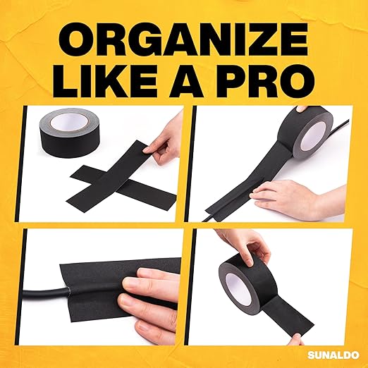 Gaffers Tape Heavy Duty, Easy to Rip, Residue-Free Professional Grade Floor Tape for Electrical Cords, Matte Finish Non Reflective, Weather Resistant (6, Black, 2" x 30 Yards)