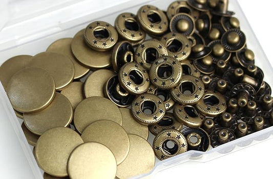 BetterJonny 24 Sets Heavy Duty Leather Snap Fasteners Kit, 20mm Metal Snap Buttons Press Studs Leather Rivets Snaps with 4 Setter Tools for Clothes Bracelet Jackets Jeans Antique Brass