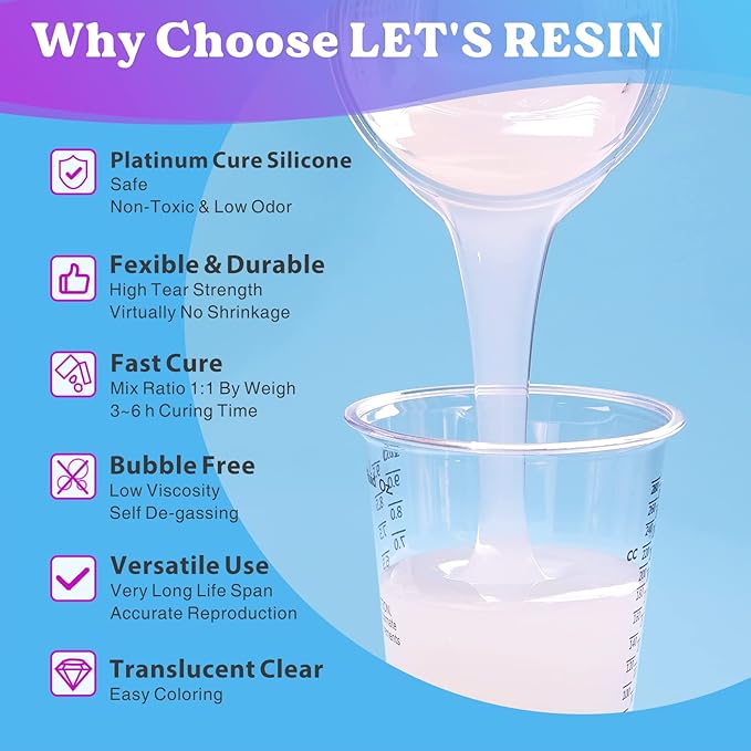 LET'S RESIN Silicone Mold Making Kit 64oz/4lbs,Non-Toxic Mold Making Silicone Rubber,Silicone Mold Maker,Clear Liquid Molding Silicone Kit for Resin Molds, Silicone Molds Making