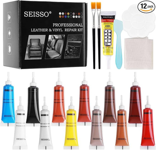 SEISSO Leather Repair Kit, Vinyl Repair Kit for Car Seats, Couches, Furniture, Jacket and Purse, Professional Leather Repair Paste with Glue Repair Tears & Burn Holes in Genuine or Faux Leather