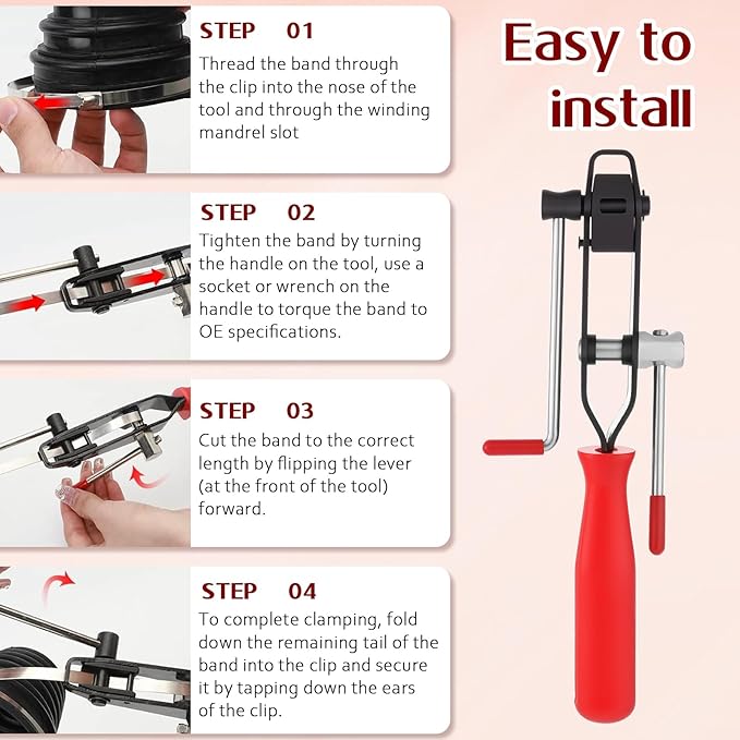 CV Joint Banding Boot Axle Clamp Pliers with 100 PCS Stainless Steel CV Joint Boot Band Clamps Automotive Boots Clamp Pliers Axle Boots Clamps for Most Cars