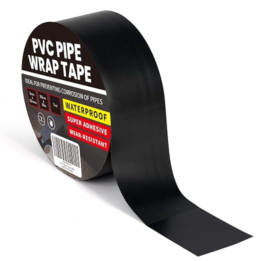 TAPEBEAR Corrosion Protection PVC Pipe Tape, 2Inch x 33Yard Black Duct Pipe Wrap Waterproof Corrugated Pipe Tape for Drain Tile, Metal Electrical Outdoor Underground Water Hose Pipe, 7mil Thick