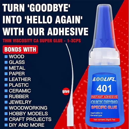 20ml Super Glue Dries Instantly, LOOLIFL High Viscosity 401 Strong Instant Adhesive Bond Transparent All-Purpose Universal for Plastic Wood Metal Rubber Leather Manicure DIY Crafts (401-5pcs)