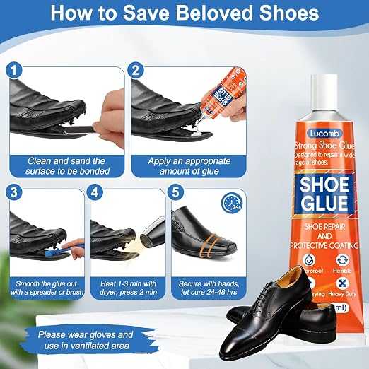 Shoe Glue Soles Repair| 4 Tube 30 ML Clear Shoe Repair Glue Heavy Duty Adhesive with Tool, Dry Within 24 Hrs, High Strength| Waterproof Shoe Sole Glue Repair for Boot, Sneaker, Heel, Leather, Sneaker