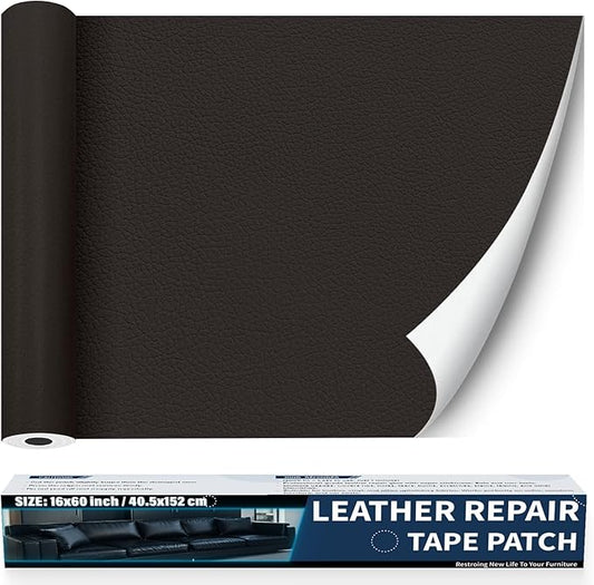 Zenyao Leather Repair Patch Tape - Self Adhesive Leather Repair Kit for Car Seat Furniture, Heavy Duty Vinyl Repair Patch for Couch Sofa, Waterproof Fix for Tears, 16x30 Inch Roll, Dark Brown