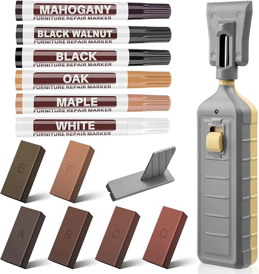 Laminate Floor Repair Kit with Heat Pen,Linoleum Repair Hard Wax 12 Color Wood Vinyl Floor Furniture Repair Kit Touch Up Marker Cover Scratches, Stains, Cracks, Holes for Door, Cabinet, Table