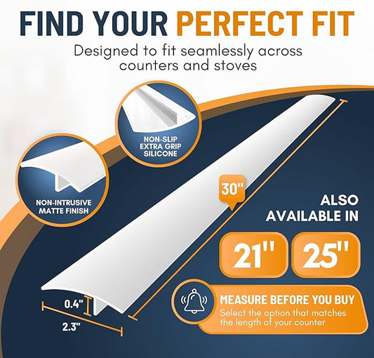 Linda’s Essentials Silicone Stove Gap Covers (2 Pack), Heat Resistant Oven Gap Filler Seals Gaps Between Stovetop and Counter, Easy to Clean Stove Gap Guard (30 Inches, White)