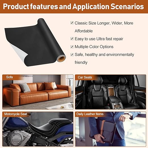 Leather Repair Patch, 17X60 Inch Self Adhesive Leather Repair Patch, Vinyl Repair Patch Kit, Leather Patches for Furniture, Couches, Car Seats, Cabinets, Wall, Handbags - Dark Grey #1