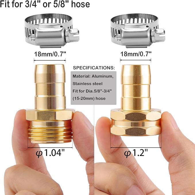 3 Set Garden Hose Repair Connector Kit with Clamps, Fit for 3/4" or 5/8" Garden Hose Fitting, Male and Female Hose Adapter, Water Hose Repair Kit