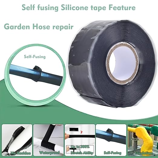 Black Silicone Repair Tape, Waterproof Pipe Sealing, Insulating Grip Tape for Cars, Pipes, Hoses, 1 Inch x 5 Feet