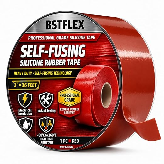 Self-Fusing Silicone Tape 2" x 36FT x 20mil Red– Waterproof & Heat-Resistant Rubber Emergency Repair Tape, Self Amalgamating for Plumbing, Hose, Electrical, Automotive & Outdoor – No Residue