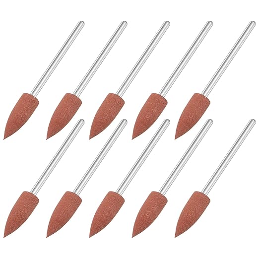 M METERXITY 10-Pack Polishing Bit Buffing Wheel, 0.23 Inch(6mm) Dia Silicone Pointed Polishing Kit Sanding Bits for Jewelry/Bone Products/Jade Carvings, Rotary Tool 80 Grits [Brown]
