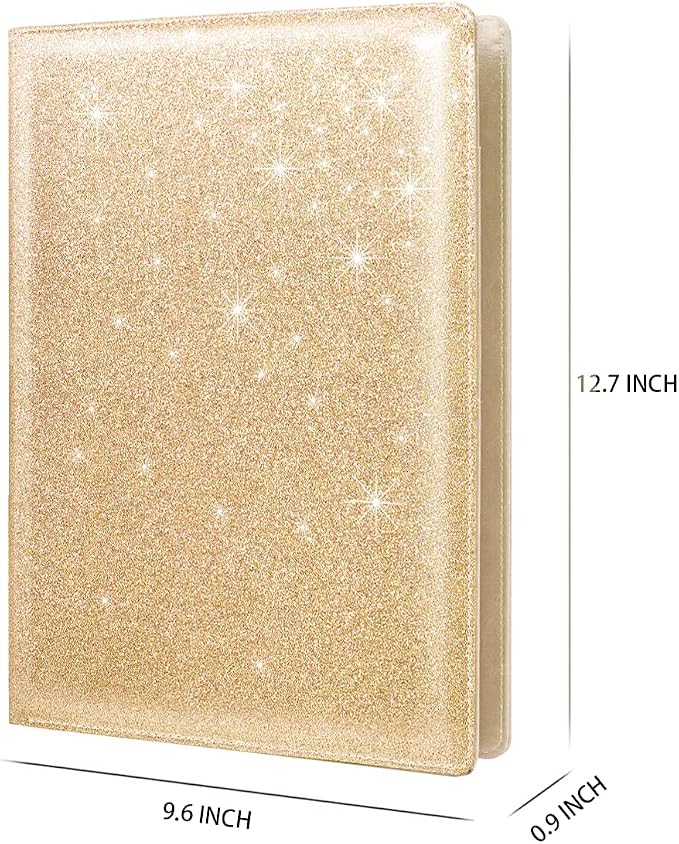 Glitter Portfolio Case, Bling Padfolio Cover for Women, Conference/Resume/Legal Document Organizer with Letter/A4 Size Clipboard Hardboard, Business Card Holders, Champagne