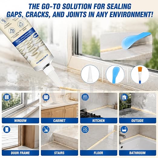 Almond Silicone Caulk, Almond Caulk, 100% Waterproof Sealant for Kitchen & Bathroom, Shrink & Crack Proof Caulking for Tub, Shower, Sink & Window, 30-Min Water Ready, 100ML