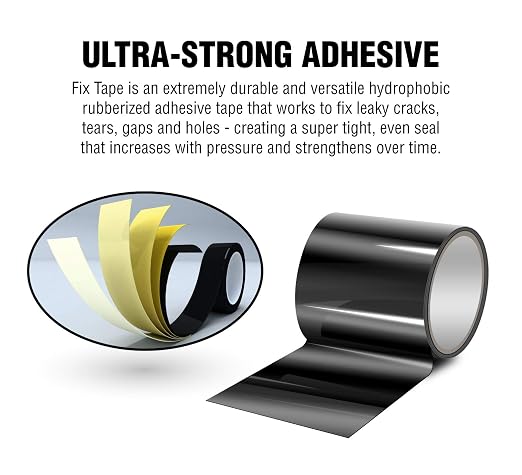 The Original Fix Tape (As Seen On TV), Rubberized Waterproof Adhesive Seal Tape, Patch and Repair Cracks, Pipes, Roof, Boat Leaks (Black, 12 inches x 10 feet)