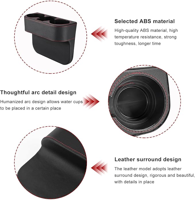 Car Cup Holder Gap Filler Organizer, Multifunctional Car Console Side Organizer with 2 Cup Holders, Leather Seat Gap Filler Portable Drink Holders Storage Box for Most Vehicles (Black)