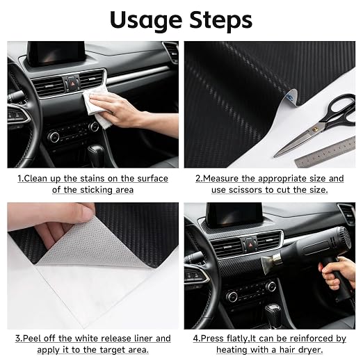 Carbon Fiber Texture PU Faux Leather Repair Tape, Self-Adhesive Patch Kit for Car Seats, Automotive Interior, Gaming Chairs, Office Chairs & Furniture, Waterproof Stick-on Roll (Black, 3.15 x 59in)