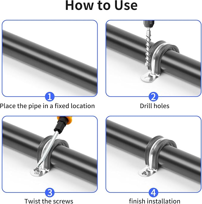 3/4 Inch Reinforced Rigid Pipe Strap, 2 Holes U Bracket Cable Clamp Hanger, Rubber Cushioned Insulated Clamp, Conduits Strap Clamps for Pipe Fixing on Various Surfaces, 10 PCS(20mm)
