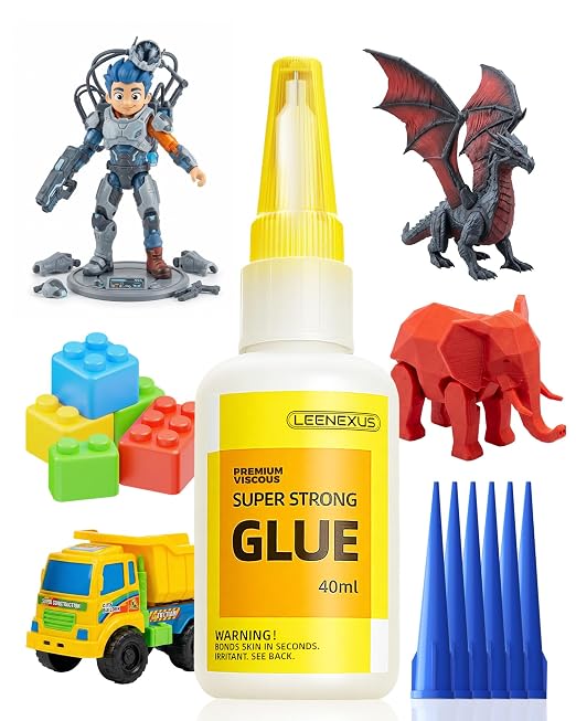 Super Glue for Plastic, PLA, ABS, PETG, PC, ASA, Acrylic, PVC, Fast Drying Clear Gel CA Adhesive for 3D Prints, Model Kits, RC Parts & Repairs with 6 Precision Tips, 40ml