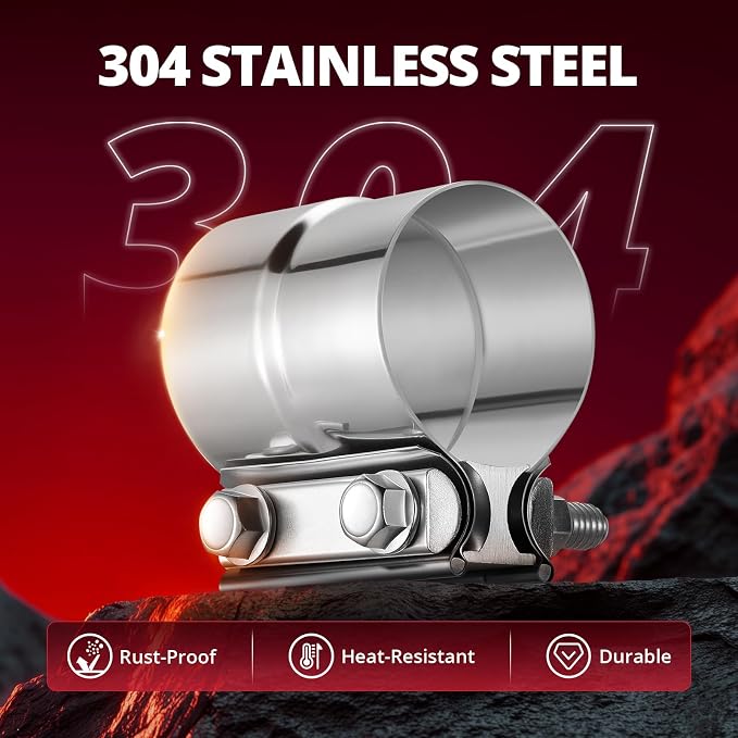 EVIL ENERGY 2.5'' Exhaust Clamp, Lap Joint Band Clamp Stainless Steel for Pipes, Mufflers, Catalytic Converters (1PCS, 2.5 inch)