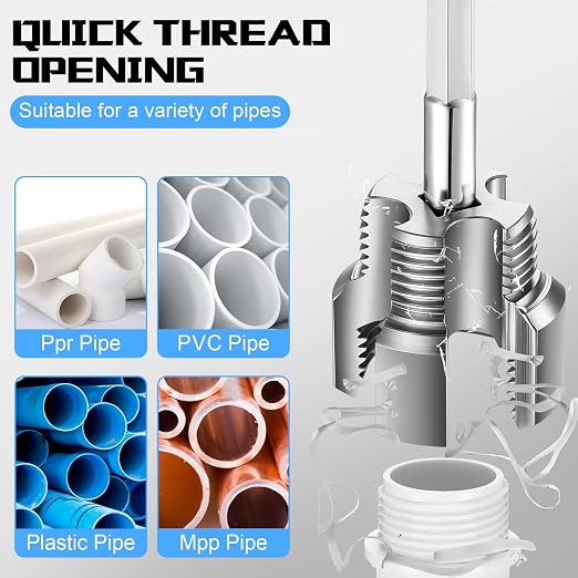 3 Pcs Pipe Thread Cutting Tool Integrated Internal & External Pipe Threading Tool Electric Drill Compatible PVC Tube Threader Kit, 1/2", 3/4", 1'' Tube Sizes Rethreading Kit(3 Sizes, Silver)